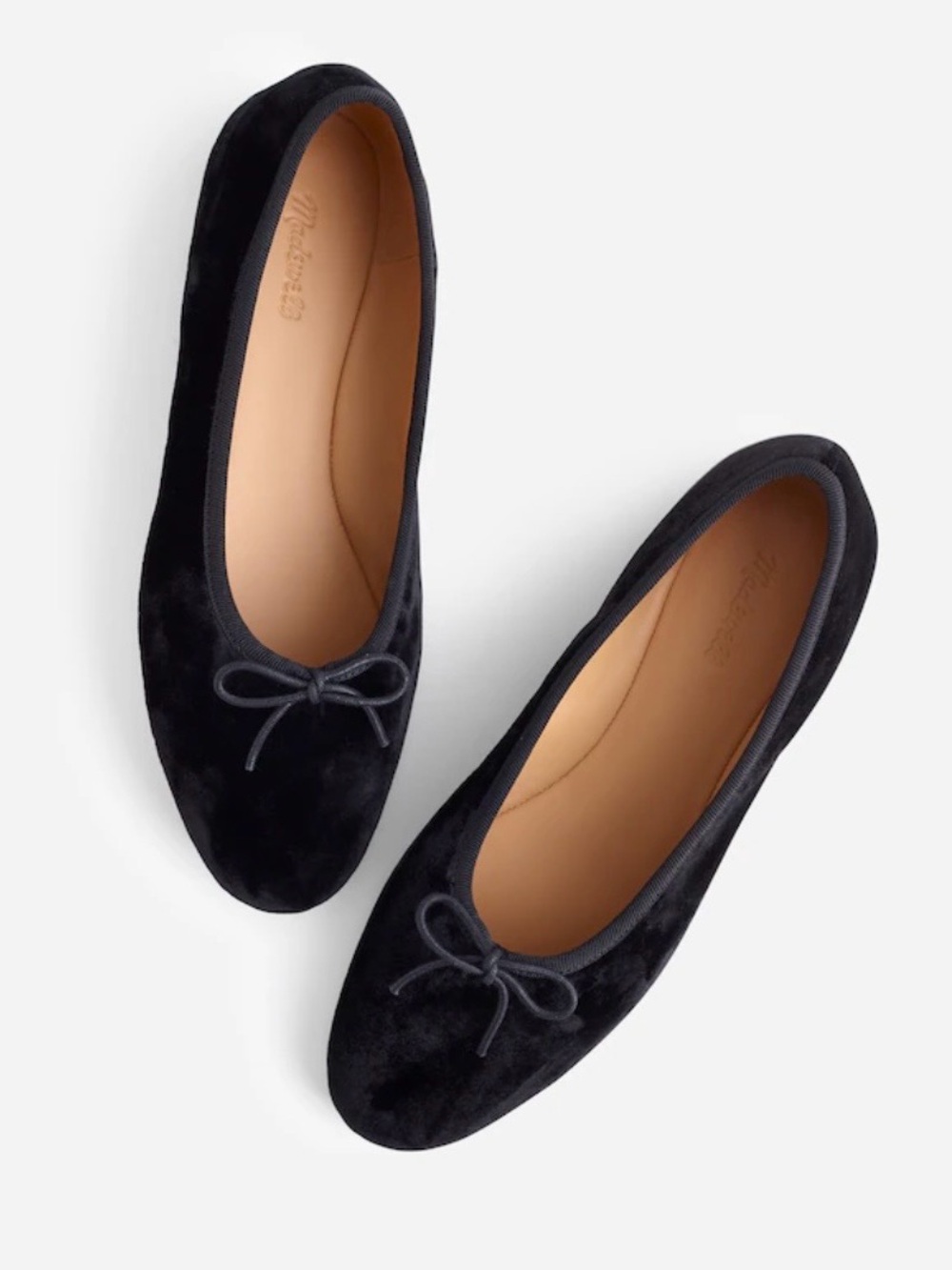 Madewell True Black Velvet Ballet Leather Slip-On Flats With Dainty Bow Womens 9